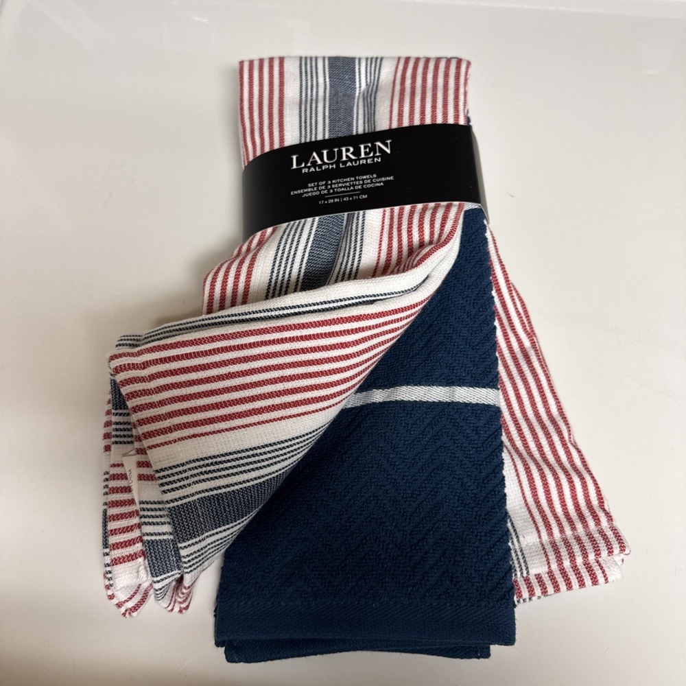 Lauren Ralph Lauren Set of 3 Kitchen Towels for the 4th of July 100% Cotton NWT
